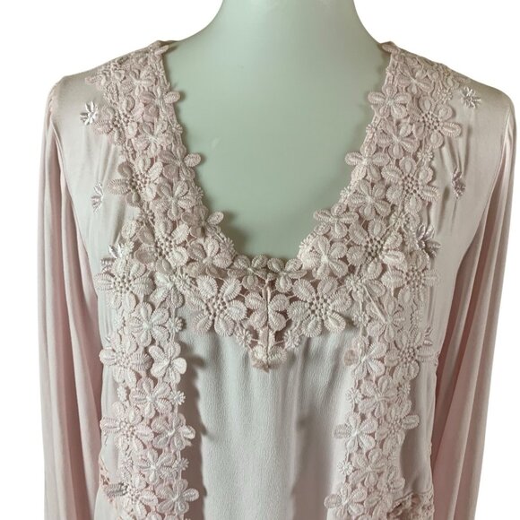 Freckled Poppy POL Pink Lace Crochet Boho Cardigan Sweater Medium - Picture 2 of 5